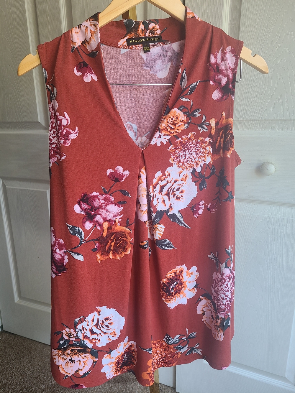Always Indigo Rust Floral V-Neck Sleeveless Tank